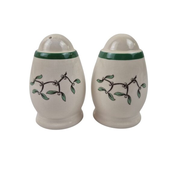 Spode Christmas Tree Salt And Pepper Shakers Wide Green Band England Vintage Wit - Picture 4 of 11